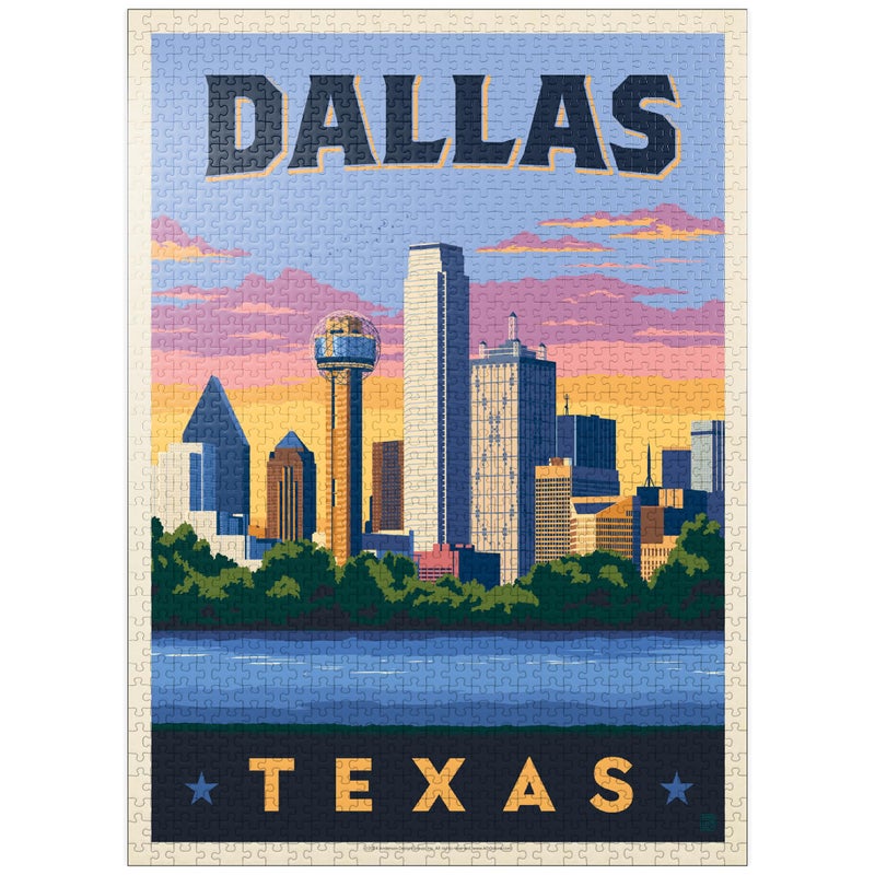 MyPuzzle.com MyPuzzle Dallas Texas Downtown River View Vintage Poster Premium 1000 Piece Jigsaw Puzzle for Adults - Image 3