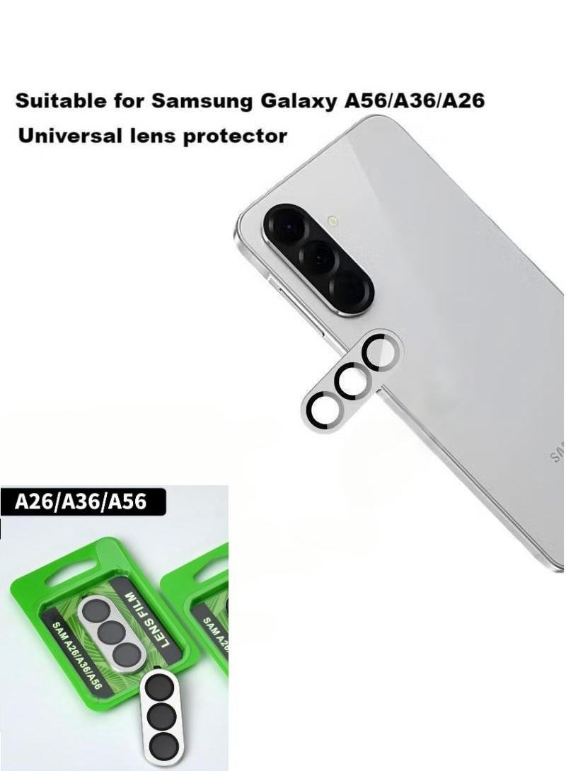 Samsung Galaxy A56 Camera Lens Protector Individual Tempered Glass Camera Screen Protector Metal Ring Lens Cover for Galaxy A26/A36/A56 Accessories (Silver)  - Image 1