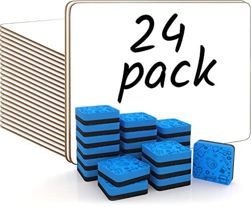 Scribbledo 24 Small White Board Dry Erase Boards Classroom Pack Mini White Boards 9" x12” Double Sided Personal Whiteboards for Students Teachers School Supplies Lapboards 24 Mini Erasers Incl - Image 1