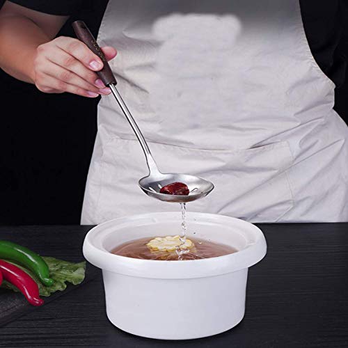 pepplo Slotted Spoon Colander,Ladle, 304 Stainless Steel Cooking Ladle Spoon Wok Tools with Long Wooden Handle Heat Resistant,Silver/11.6Inch (1PCS, Slotted Ladle) - Image 3
