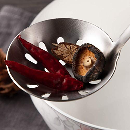 pepplo Slotted Spoon Colander,Ladle, 304 Stainless Steel Cooking Ladle Spoon Wok Tools with Long Wooden Handle Heat Resistant,Silver/11.6Inch (1PCS, Slotted Ladle) - Image 2
