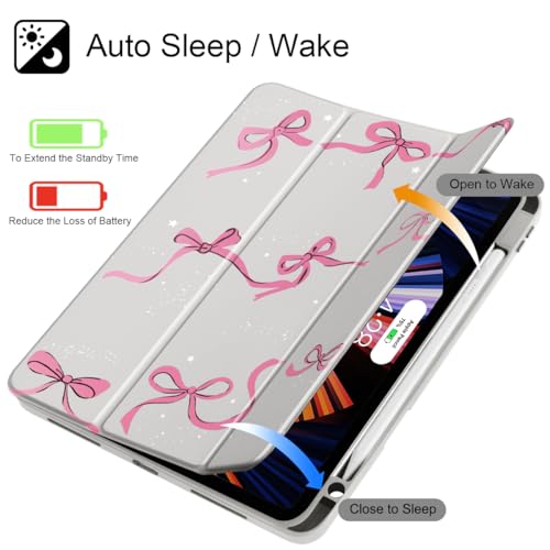 May Chen for iPad Pro 11 inch M2 4th Generation 2022, iPad Pro 11 3rd/2nd/1st Gen, Case with Transparent Shockproof Back Cover [Built-in Pencil Holder, Auto Sleep/Wake, Bows Khaki - Image 3