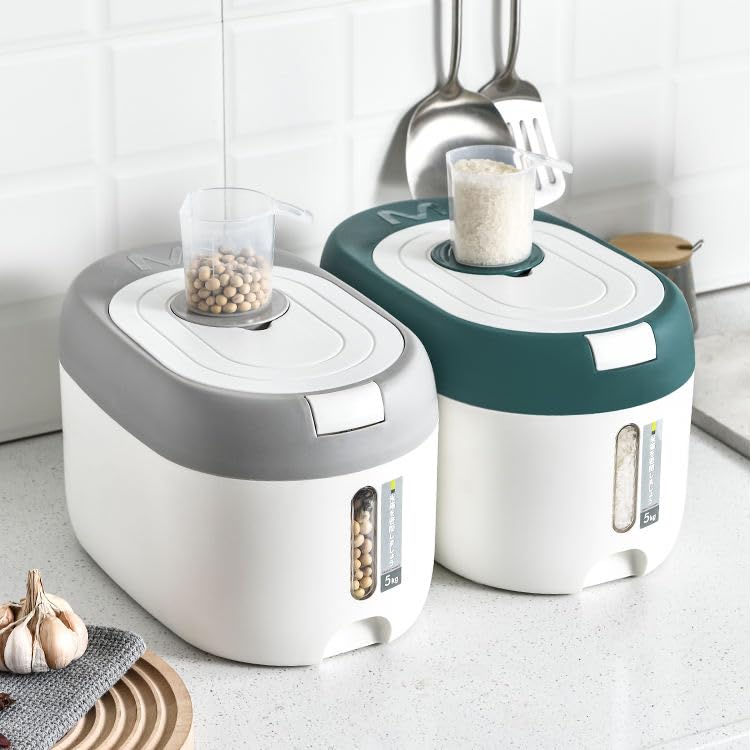 GNEY 5KG M Airtight Rice Storage Container with One-Touch Lid | Moisture-Proof Grain & Cereal Storage Box | Insect-Proof Food Dispenser with Measuring Cup for Rice, Flour, Pulses & Pet Food - Image 2