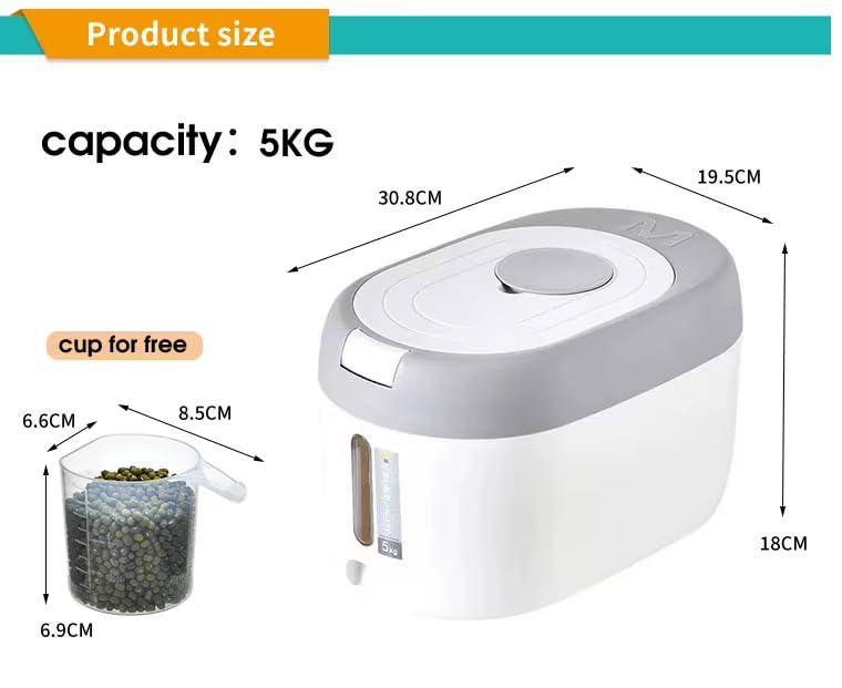GNEY 5KG M Airtight Rice Storage Container with One-Touch Lid | Moisture-Proof Grain & Cereal Storage Box | Insect-Proof Food Dispenser with Measuring Cup for Rice, Flour, Pulses & Pet Food - Image 3