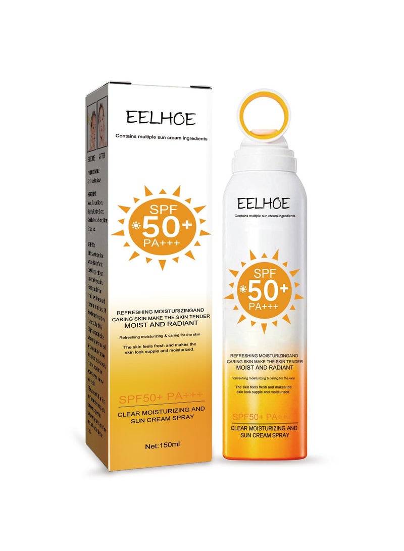 إيلهو رذاذ واقي من الشمس للجسم، واقي من الشمس SPF 50+، منعش وغير دهني، حماية من الأشعة فوق البنفسجية، مقاوم للماء والعرق، أبيض غير مزيف، منعش وشفاف، مناسب للرجال والنساء في الصيف - Image 1