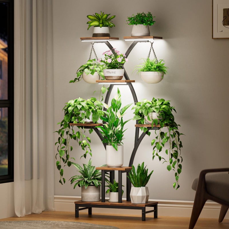 VOZZYOTO Plant Stand Indoor with Grow Lights - 7 Tiered Metal Corner Shelf for Multiple Plants, 63" Corner Plant Stand for Indoor Plants, X-Shaped Plant Rack for Home, Living Room, Office & Patio Decor - Image 2