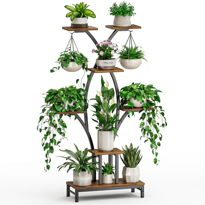 VOZZYOTO Plant Stand Indoor with Grow Lights - 7 Tiered Metal Corner Shelf for Multiple Plants, 63" Corner Plant Stand for Indoor Plants, X-Shaped Plant Rack for Home, Living Room, Office & Patio Decor - Image 4