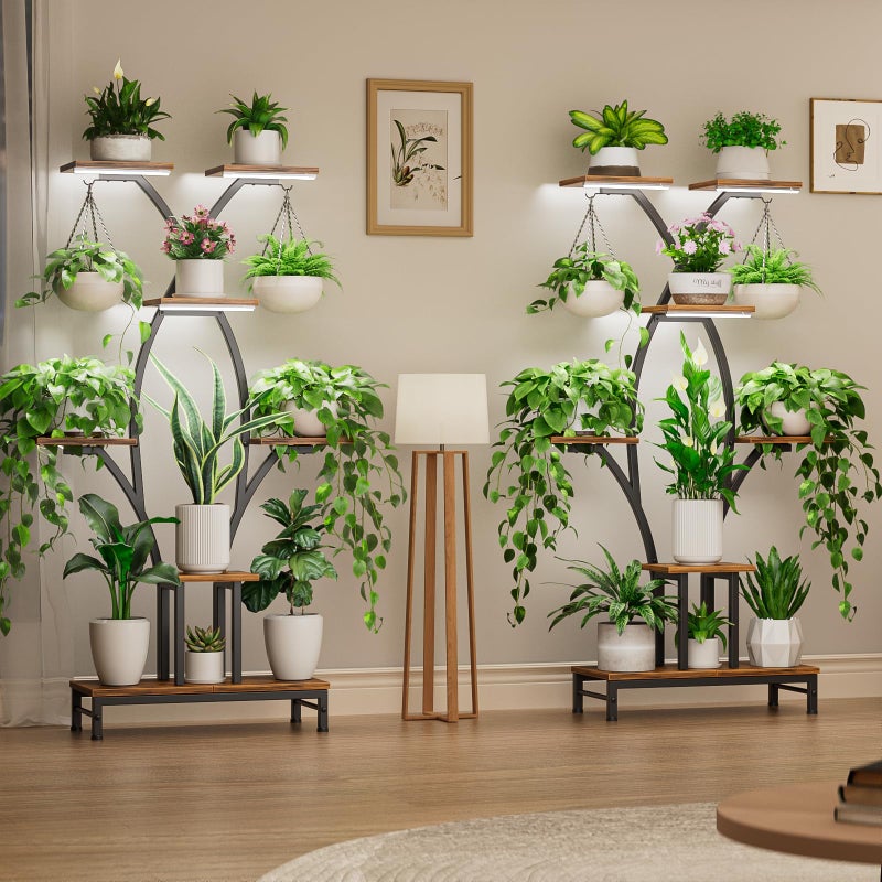 VOZZYOTO Plant Stand Indoor with Grow Lights - 7 Tiered Metal Corner Shelf for Multiple Plants, 63" Corner Plant Stand for Indoor Plants, X-Shaped Plant Rack for Home, Living Room, Office & Patio Decor - Image 3