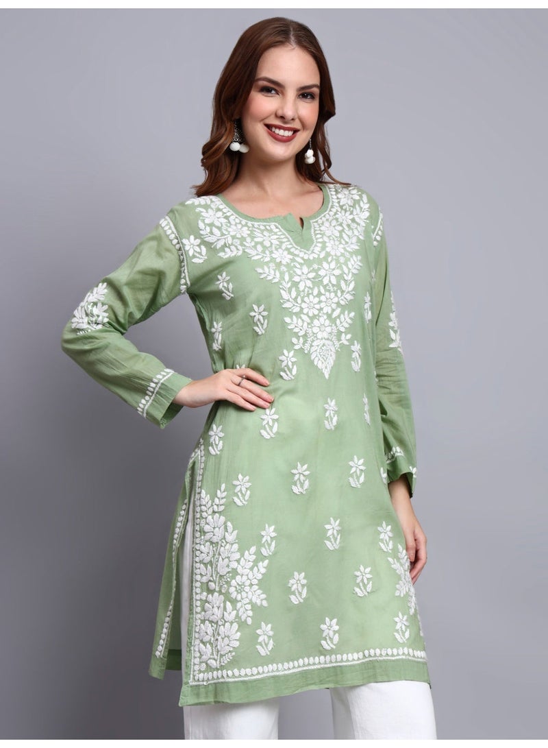 Alaya Women Hand Embroidered Chikankari Cotton Kurti -AL3685 - Image 5