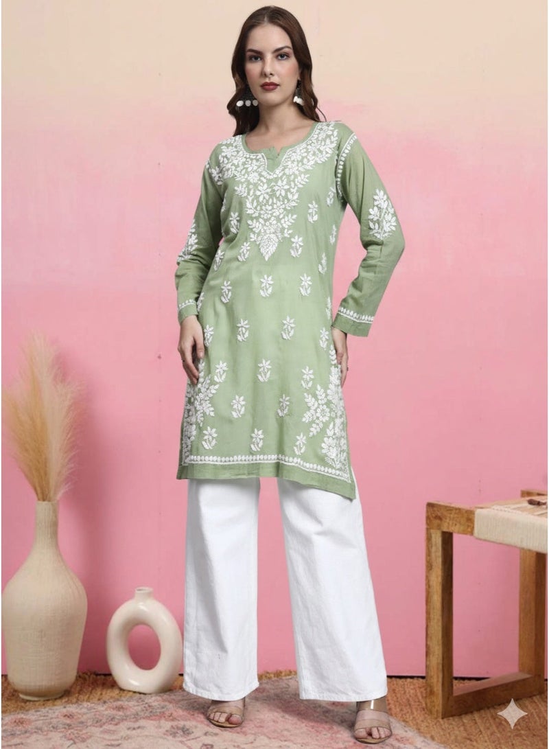 Alaya Women Hand Embroidered Chikankari Cotton Kurti -AL3685 - Image 1