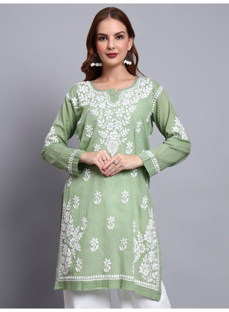 Alaya Women Hand Embroidered Chikankari Cotton Kurti -AL3685 - Image 3
