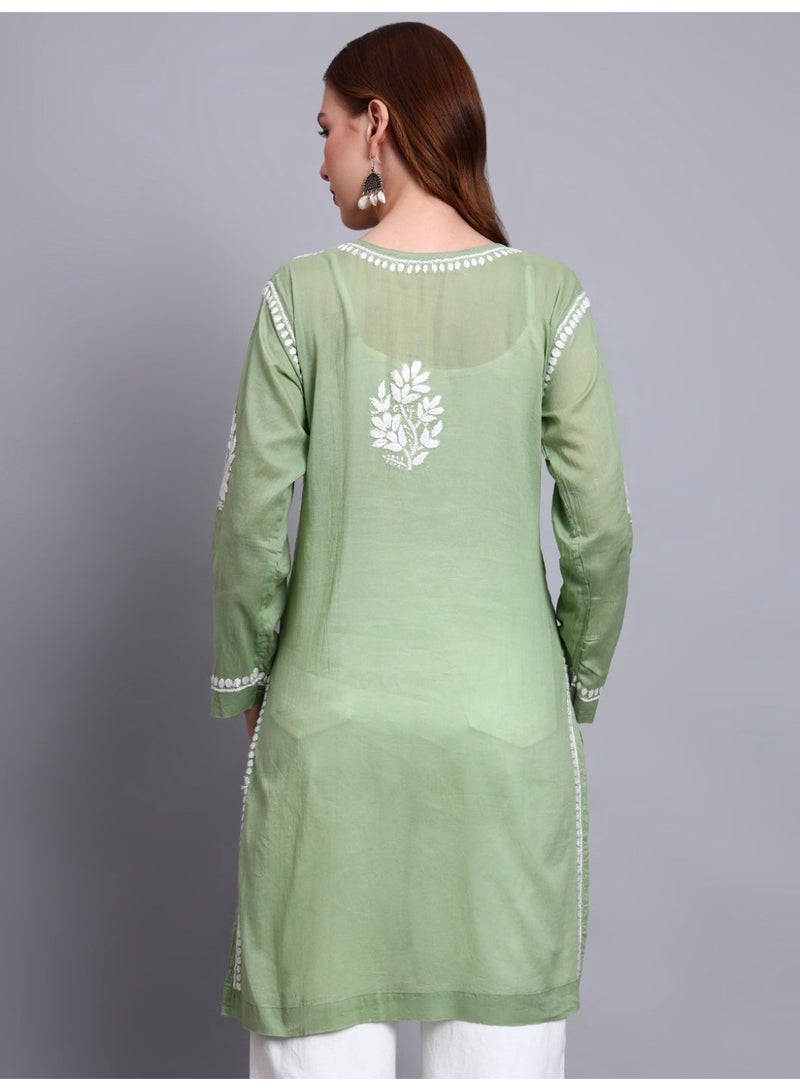 Alaya Women Hand Embroidered Chikankari Cotton Kurti -AL3685 - Image 2
