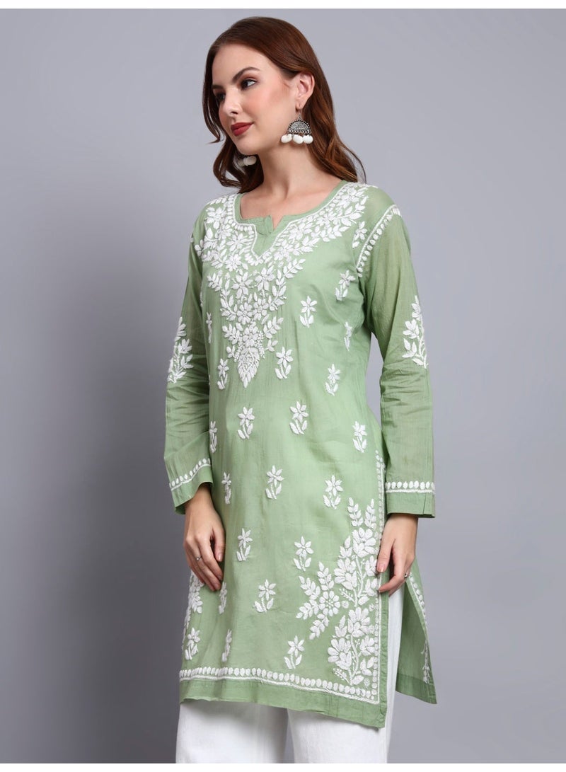 Alaya Women Hand Embroidered Chikankari Cotton Kurti -AL3685 - Image 4