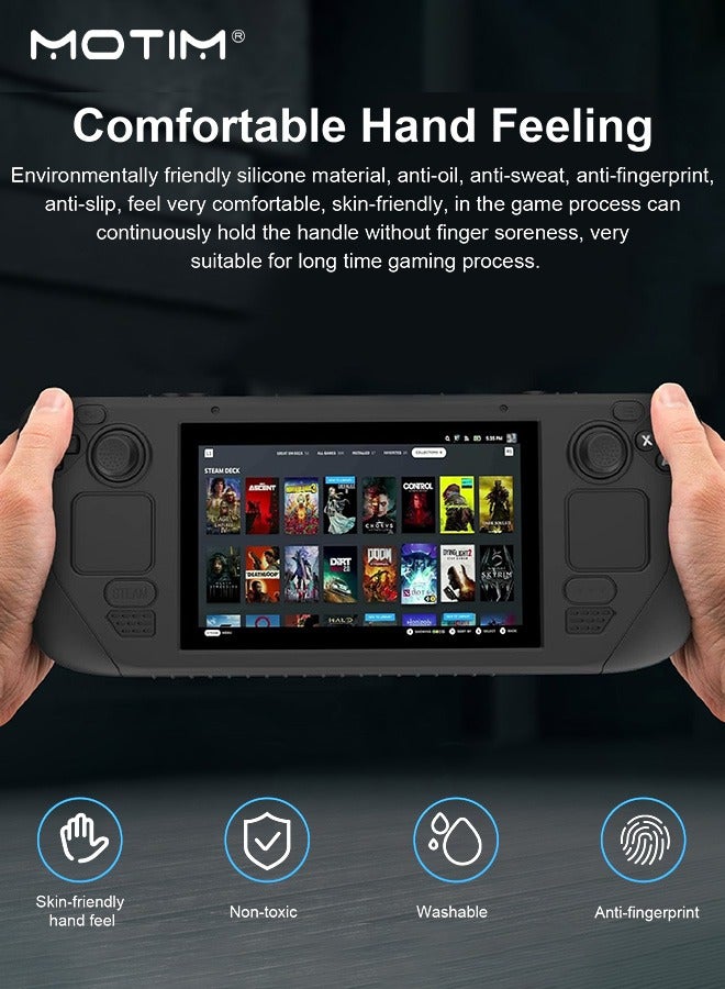Motim Steam Deck Protective Case, Thickening Silicone Protective Cover with Anti-Slip Shock Absorption, Heat Dissipation, Soft Skin Shell Full Protection Kit with 2 Pairs Thumb Grips for Valve Stream Deck - Image 3