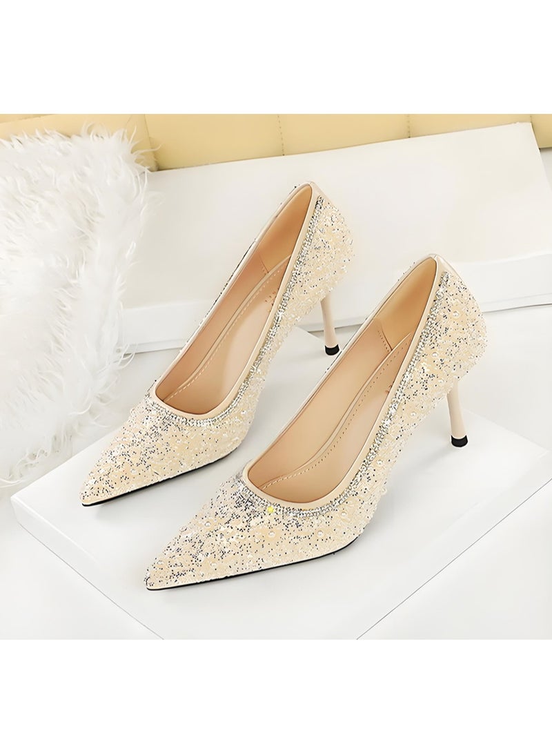 بيج تري المرأة مضخات براقة مغلقة أشارت إصبع القدم كعب عالي أحذية البندق 8CM - Image 1