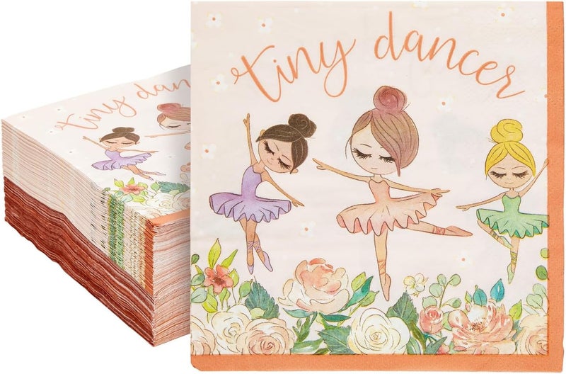 Blue Panda Ballerina Napkins - 100-Pack, 6.5" 2-Ply, Multicolor - Dance Birthday Party Napkins - Image 1