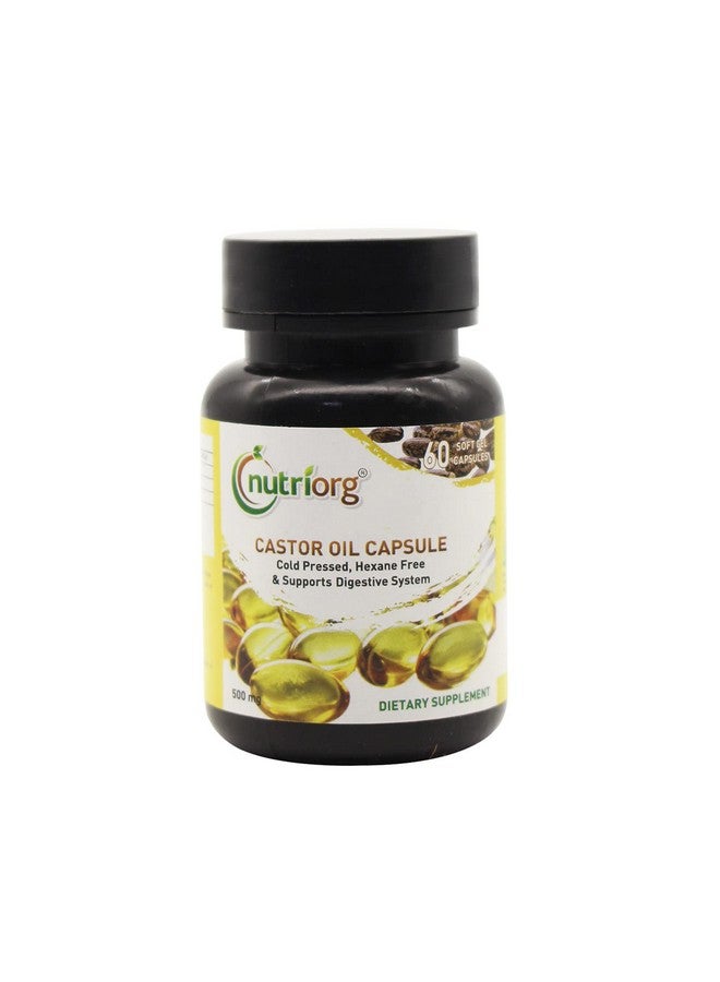Nutriorg Castor Oil Capsules 60 Softgels Bottle | For Constipation Relief, Skin & Hair Care, Detoxification, Immunity Booster | Ricinus Communis Seed Oil for Women & Men - Image 1