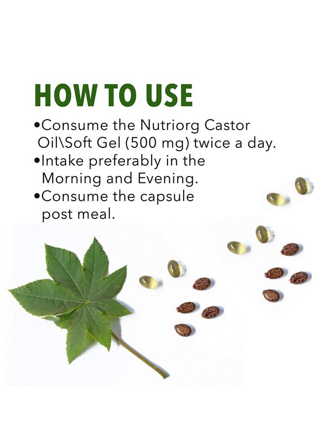 Nutriorg Castor Oil Capsules 60 Softgels Bottle | For Constipation Relief, Skin & Hair Care, Detoxification, Immunity Booster | Ricinus Communis Seed Oil for Women & Men - Image 5