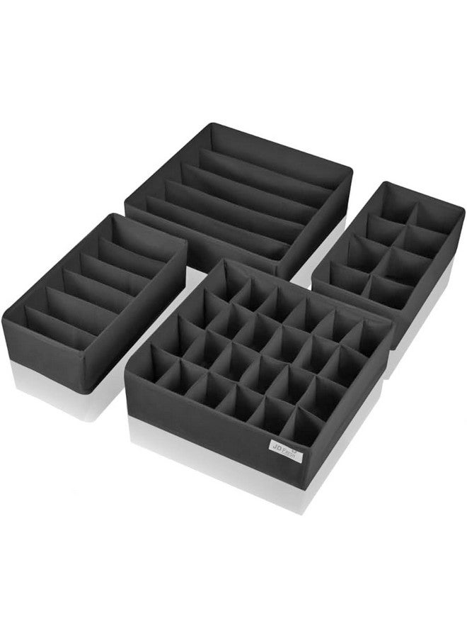 JD FRESH JD FRESH Fabric 24 Compartment Wardrobe Organizer/Closet Storage Box for Underwear/Socks/Ties/Scarves/Bras/Lingerie/Almirah Compartment Storage Solution Foldable Drawer Organizers (Pack of 4, Black)  - Image 1