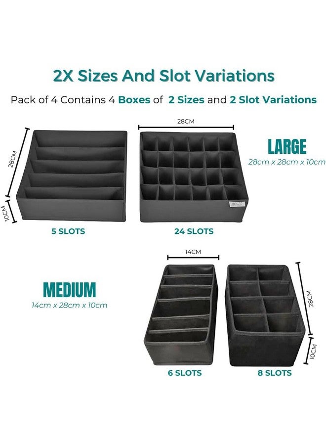 JD FRESH JD FRESH Fabric 24 Compartment Wardrobe Organizer/Closet Storage Box for Underwear/Socks/Ties/Scarves/Bras/Lingerie/Almirah Compartment Storage Solution Foldable Drawer Organizers (Pack of 4, Black)  - Image 3