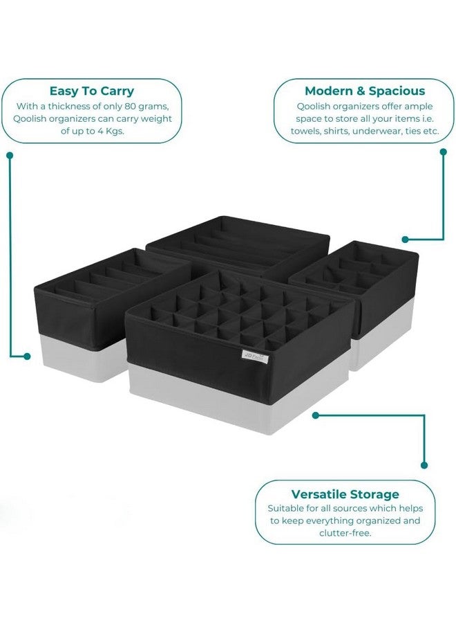JD FRESH JD FRESH Fabric 24 Compartment Wardrobe Organizer/Closet Storage Box for Underwear/Socks/Ties/Scarves/Bras/Lingerie/Almirah Compartment Storage Solution Foldable Drawer Organizers (Pack of 4, Black)  - Image 5
