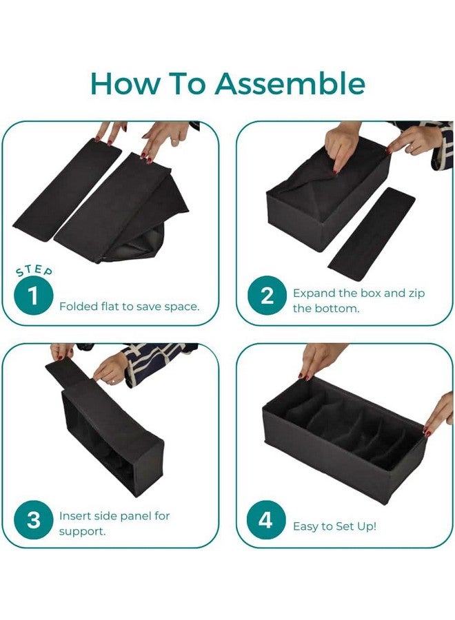 JD FRESH JD FRESH Fabric 24 Compartment Wardrobe Organizer/Closet Storage Box for Underwear/Socks/Ties/Scarves/Bras/Lingerie/Almirah Compartment Storage Solution Foldable Drawer Organizers (Pack of 4, Black)  - Image 4