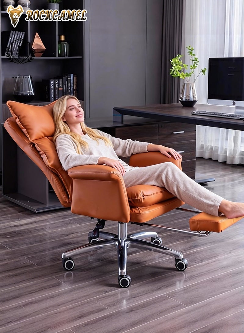 ROCKCAMEL كرسي ألعاب ومكتبي مريح مصمم وفقاً لبيئة العمل البشرية، مناسب للمساحات الصغيرة، مزود بمسند أقدام قابل للسحب ومسند ظهر مرتفع، مع وسادة رأس مبطنة ووسادة جلوس من اللاتكس للراحة خلال الجلوس الطويل، باللون البني. - Image 3