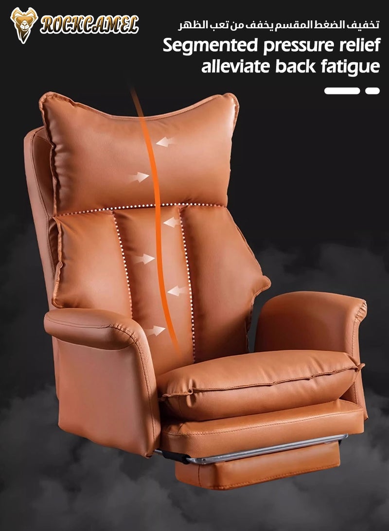 ROCKCAMEL كرسي ألعاب ومكتبي مريح مصمم وفقاً لبيئة العمل البشرية، مناسب للمساحات الصغيرة، مزود بمسند أقدام قابل للسحب ومسند ظهر مرتفع، مع وسادة رأس مبطنة ووسادة جلوس من اللاتكس للراحة خلال الجلوس الطويل، باللون البني. - Image 5