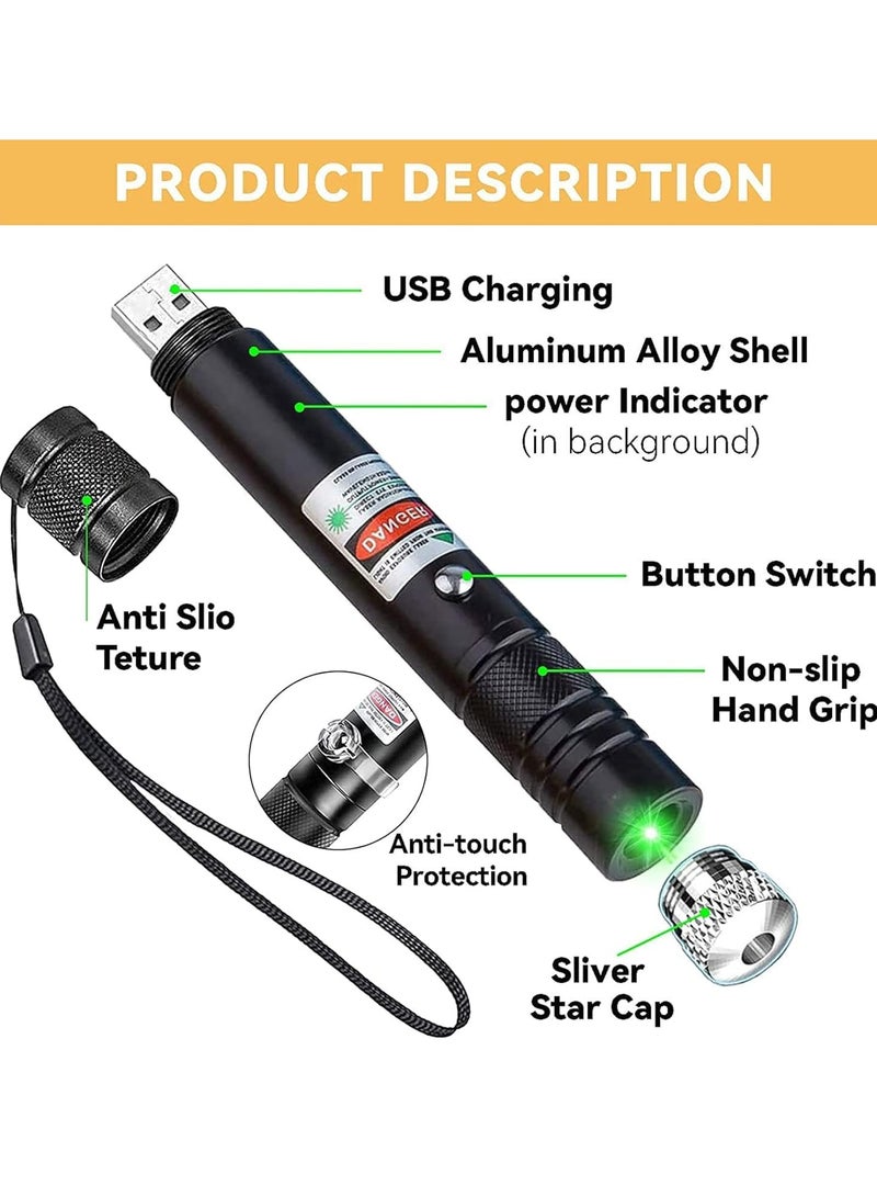 Generic Long Distance Green Laser Pointer, 2000m Laser Pointer High Power Pen, Green Laser Pointer Rechargeable for Hiking, USB Rechargeable, with Star Cap Adjustable Focus, Suitable for Projector  - Image 3