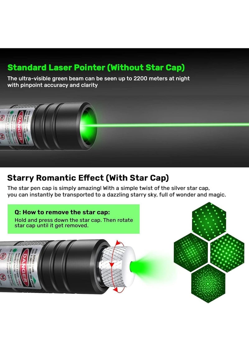 Generic Long Distance Green Laser Pointer, 2000m Laser Pointer High Power Pen, Green Laser Pointer Rechargeable for Hiking, USB Rechargeable, with Star Cap Adjustable Focus, Suitable for Projector  - Image 4