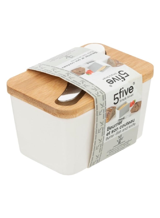 Five Simply Smart Ceramic Butter Dish with Knife White and Brown 9.3 x 9 x 13.5 cm 179609 - Image 1