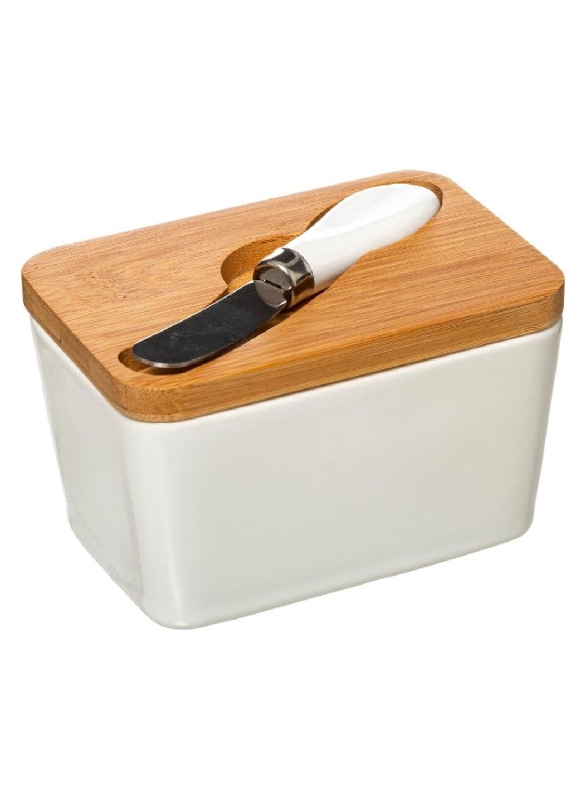Five Simply Smart Ceramic Butter Dish with Knife White and Brown 9.3 x 9 x 13.5 cm 179609 - Image 2