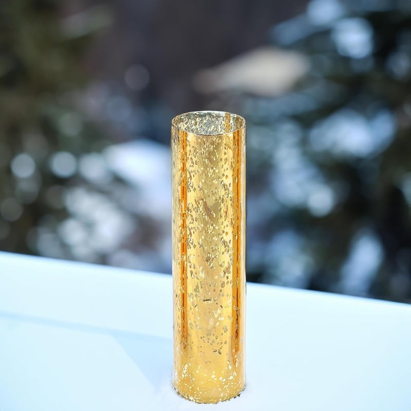 WGVI Hurricane Candle Holder Sleeve, W: 2.5", Ht: 10", Gold Speckled Glass Cylinder Open Both Ends, Chimney Tube Shade, 2 Pieces - Image 1