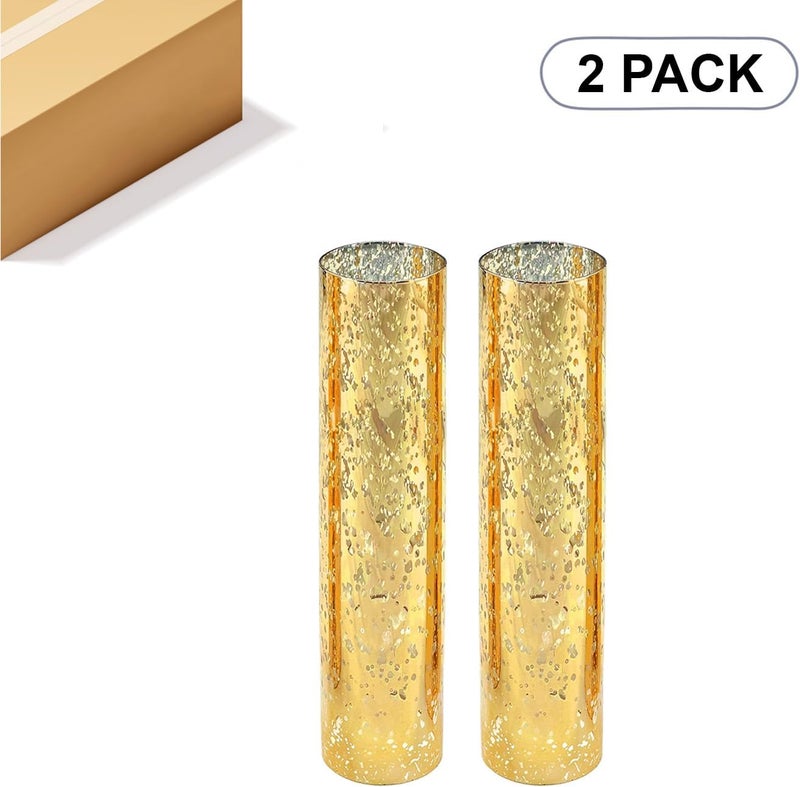 WGVI Hurricane Candle Holder Sleeve, W: 2.5", Ht: 10", Gold Speckled Glass Cylinder Open Both Ends, Chimney Tube Shade, 2 Pieces - Image 2