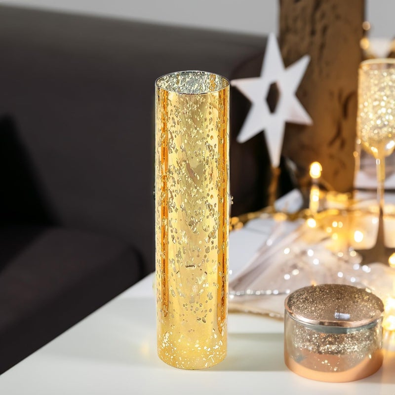 WGVI Hurricane Candle Holder Sleeve, W: 2.5", Ht: 10", Gold Speckled Glass Cylinder Open Both Ends, Chimney Tube Shade, 2 Pieces - Image 5