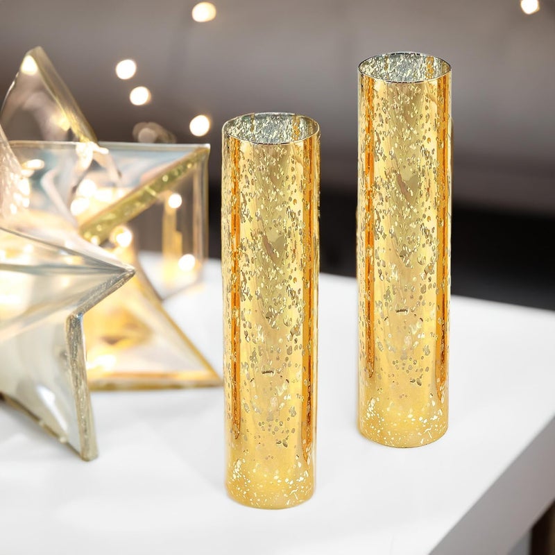 WGVI Hurricane Candle Holder Sleeve, W: 2.5", Ht: 10", Gold Speckled Glass Cylinder Open Both Ends, Chimney Tube Shade, 2 Pieces - Image 4