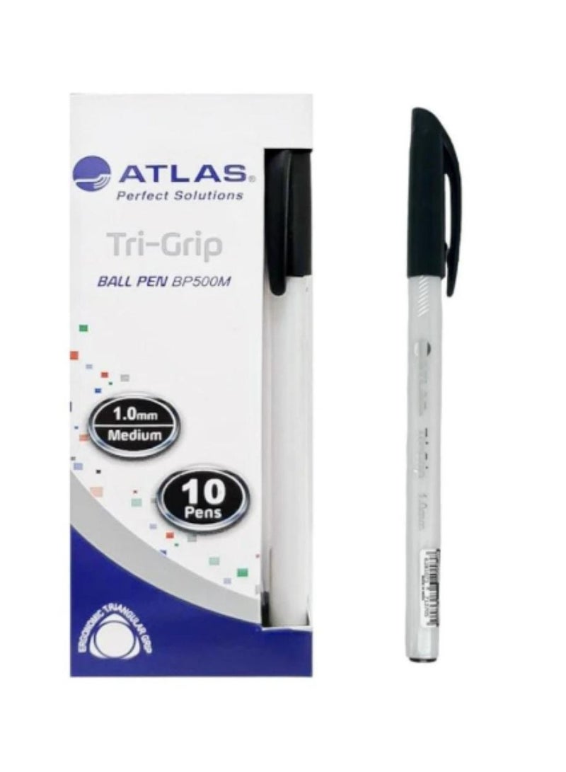 ATLAS 10-piece- Tri -Grip Ball Pen Black   medium  1.0mm