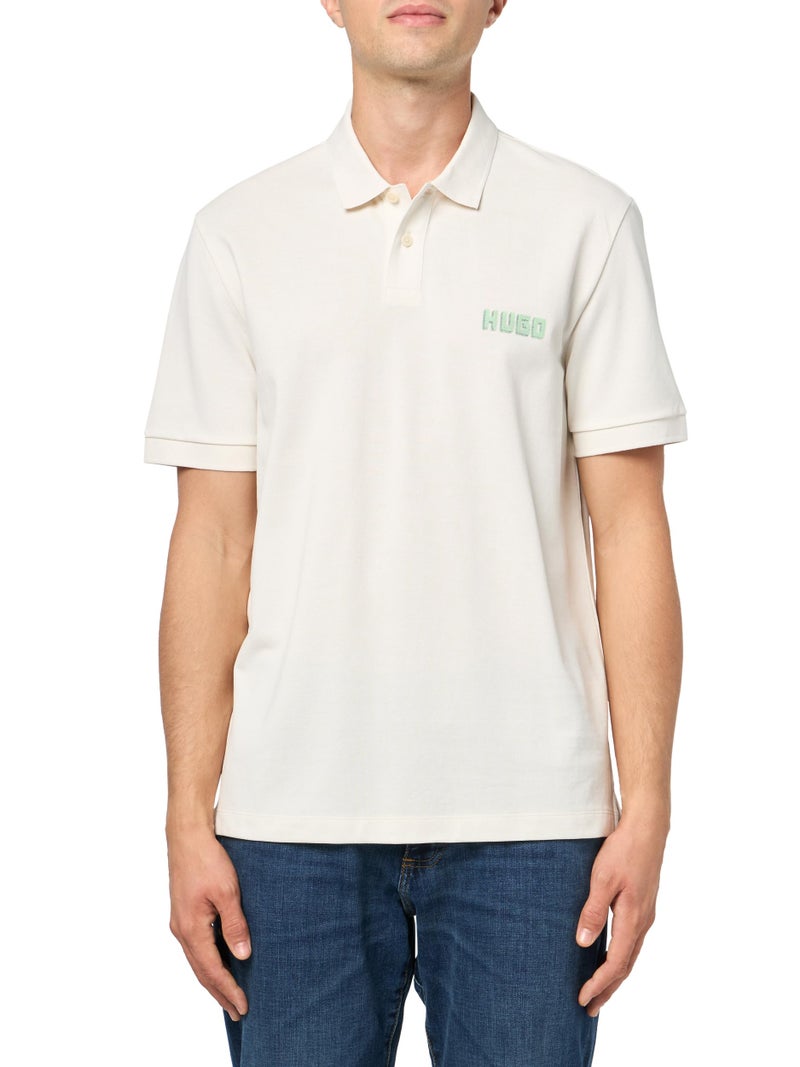 HUGO Block Logo Short Sleeve Polo ShirtOnion CreamM