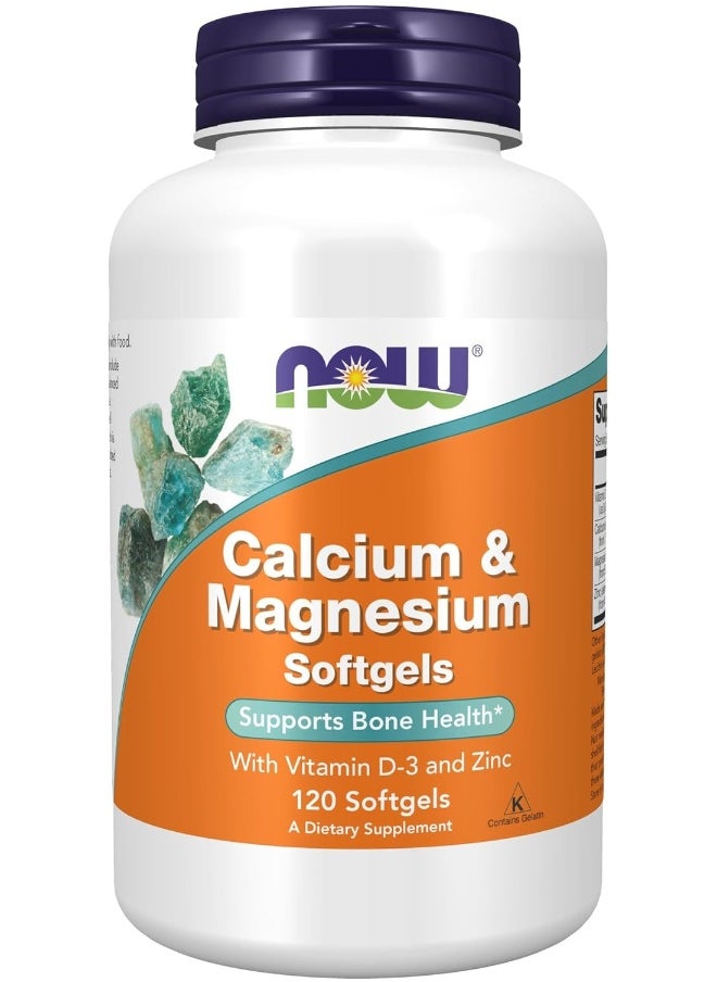 now Now Foods Calcium & Magnesium With Vitamin D3 And Zinc, 120 Softgels  - Image 1
