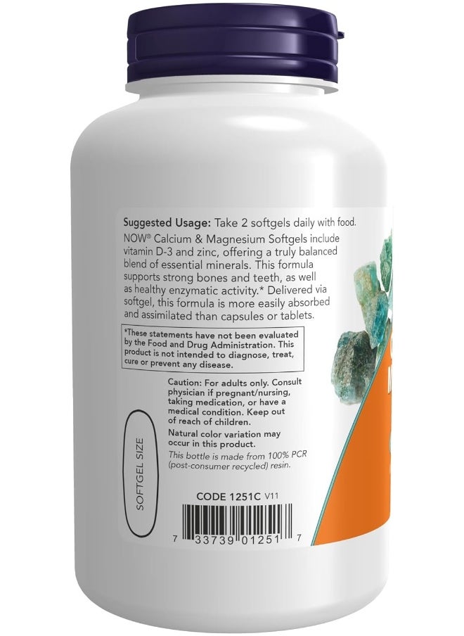 now Now Foods Calcium & Magnesium With Vitamin D3 And Zinc, 120 Softgels  - Image 3