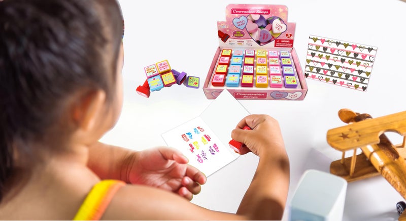 TINYMILLS Valentineâ€™s Day Conversation Stamps Set 24 Pack â€“ Dual Color Ink Valentine Stampers for Kids, Classroom Exchange Arts & Crafts, Party Favor Supplies - Image 5