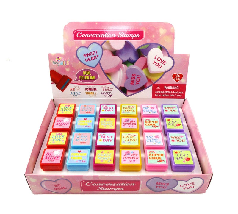 TINYMILLS Valentineâ€™s Day Conversation Stamps Set 24 Pack â€“ Dual Color Ink Valentine Stampers for Kids, Classroom Exchange Arts & Crafts, Party Favor Supplies - Image 1