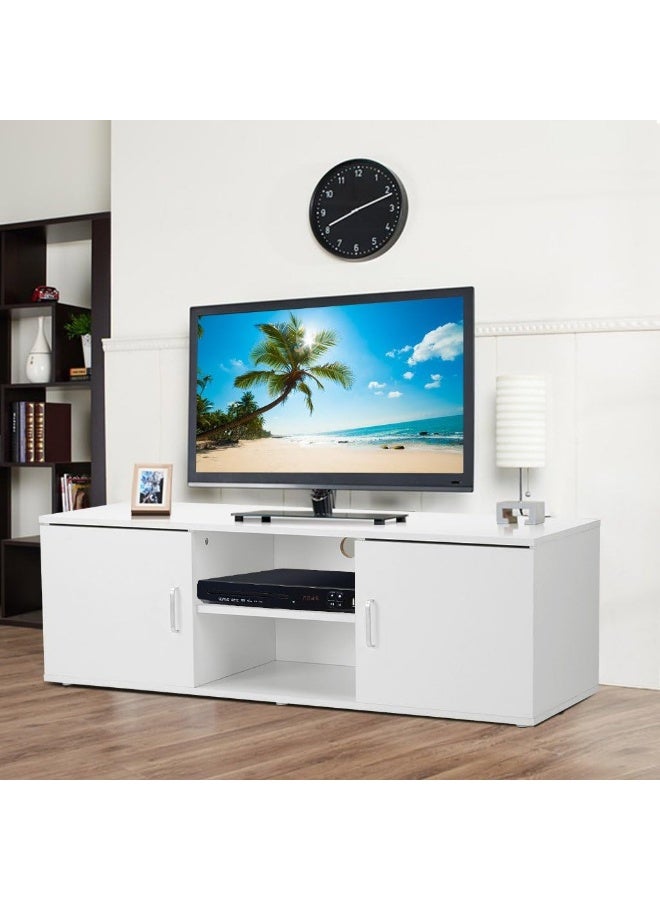 LANGRIA Modern Home TV Stand with 2 Doors, 2-Tier Open Shelves and Spacious Flat Surface - Image 4