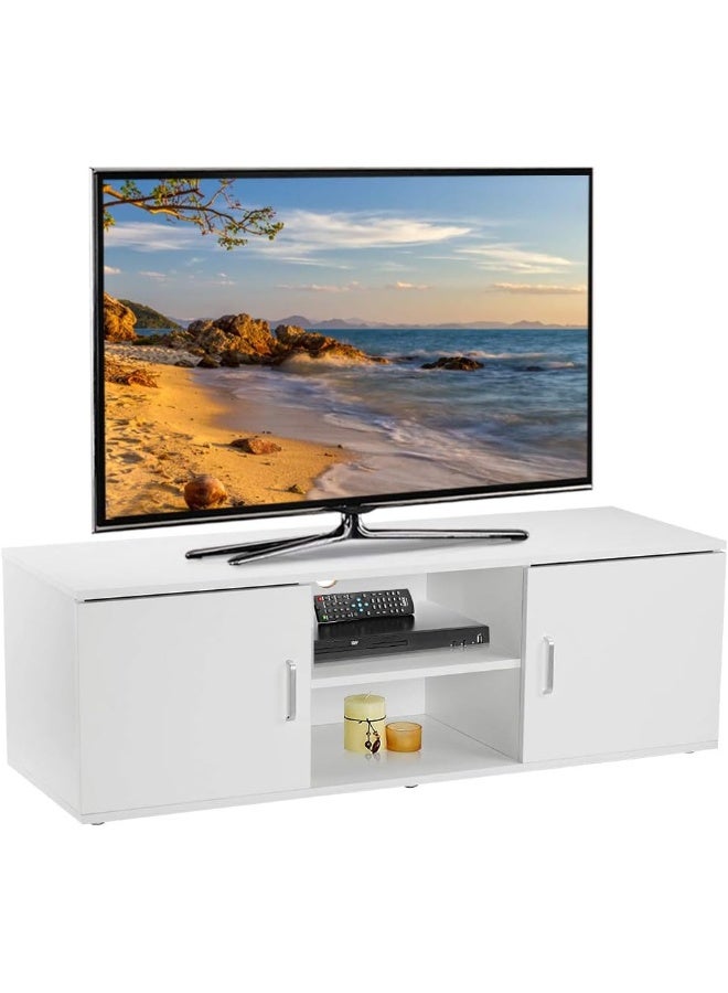 LANGRIA Modern Home TV Stand with 2 Doors, 2-Tier Open Shelves and Spacious Flat Surface - Image 1