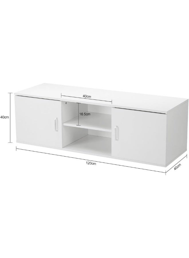 LANGRIA Modern Home TV Stand with 2 Doors, 2-Tier Open Shelves and Spacious Flat Surface - Image 3