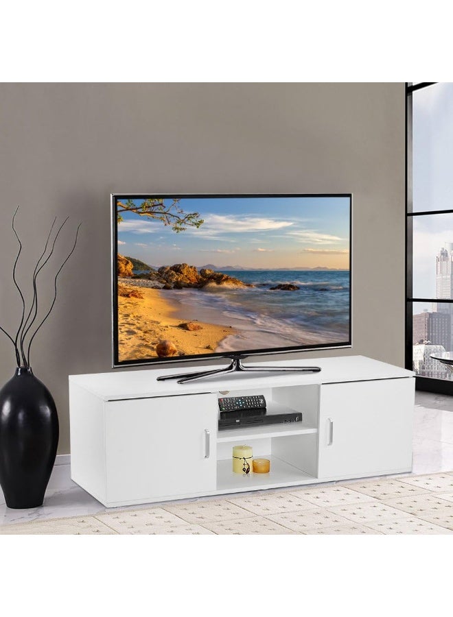 LANGRIA Modern Home TV Stand with 2 Doors, 2-Tier Open Shelves and Spacious Flat Surface - Image 2