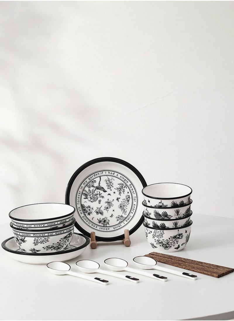 Ceramic Cutlery Gift Set, Four Bowls (4.6 "), Two Soup Bowls (6 "), Two Plates (8 "), Four Pairs Of Chopsticks And Four Spoons, Suitable For Four People - Image 4