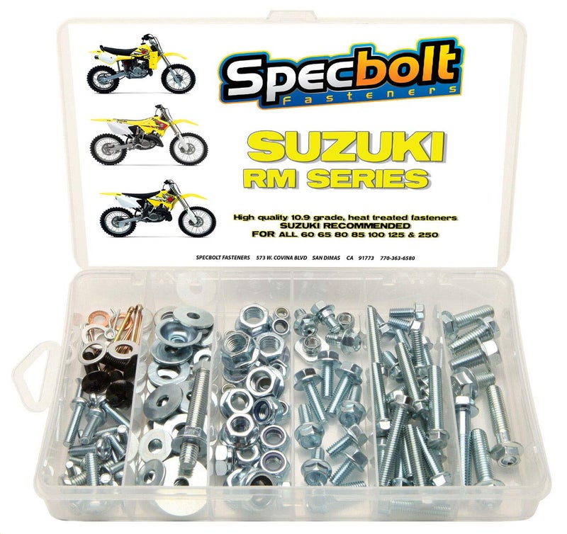 Specbolt Fasteners 120pc Maintenance Restoration OE Spec Motorcycle Bolt Kit for Suzuki RM 2 Stroke MX Dirtbike RM60 RM65 RM80 RM85 RM100 RM125 RM250 60 65 80 85 100 125 - Image 1