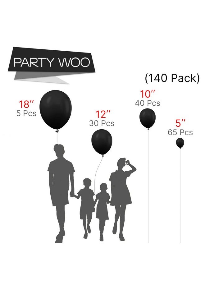 PartyWoo Black Balloons, 140 Pcs Matte Black Balloons Different Sizes Pack Of 18 Inch 12 Inch 10 Inch 5 Inch Black Balloons For Balloon Garland Balloon Arch As Birthday Party Decorations, Black-Y18  - Image 2