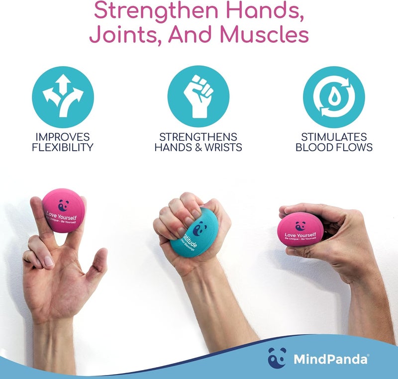 MindPanda Mind & Body Stress Balls for Adults - Triple Density Squeeze Balls for Hand Therapy & Grip Strengthening - Stress & Anxiety Relief - Physical Therapy Support - Soft, Medium, Hard Gel Core - Image 4
